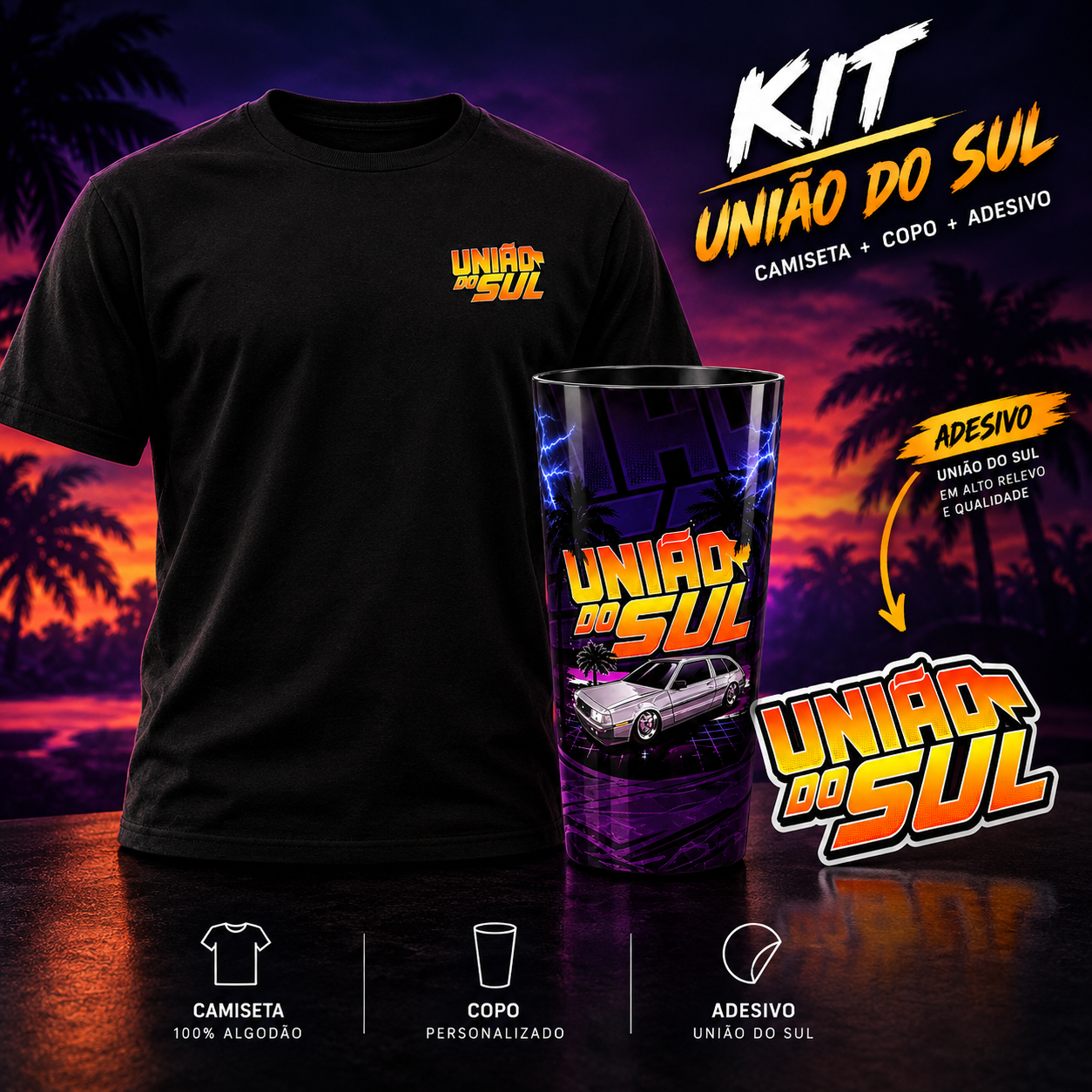 Kit (Camiseta + Copo + Adesivo)